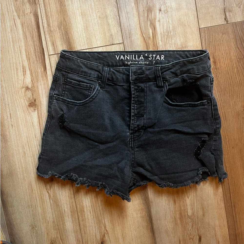 High Rise Shortie Shorts | Black Denim